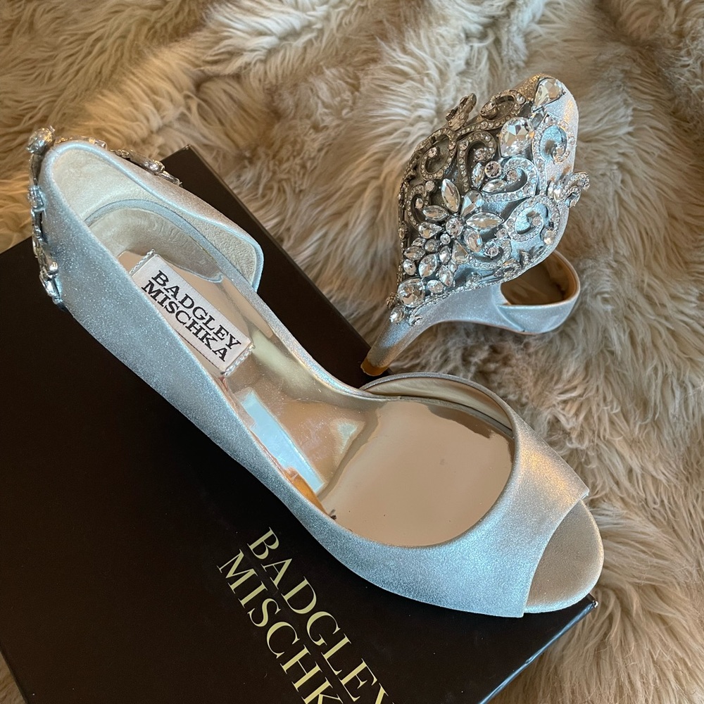 Silver Badgley Mischka evening shoes